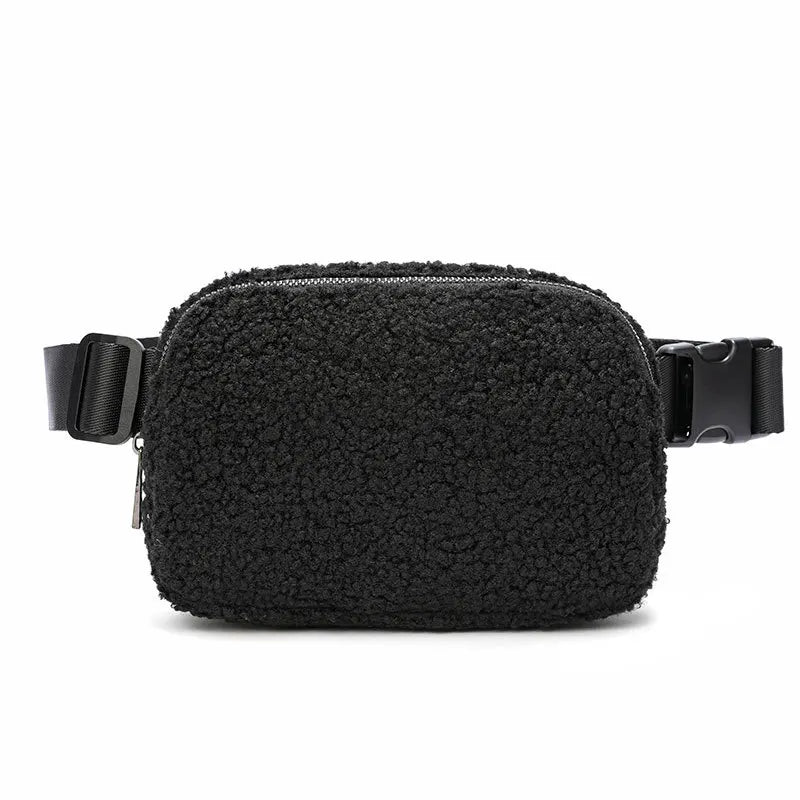 Winter Fleece Belt Bag for Everywhere Women Crossbody Bag White Fanny Pack Bag Small Waist Bag with Adjustable Strap (Ivory)