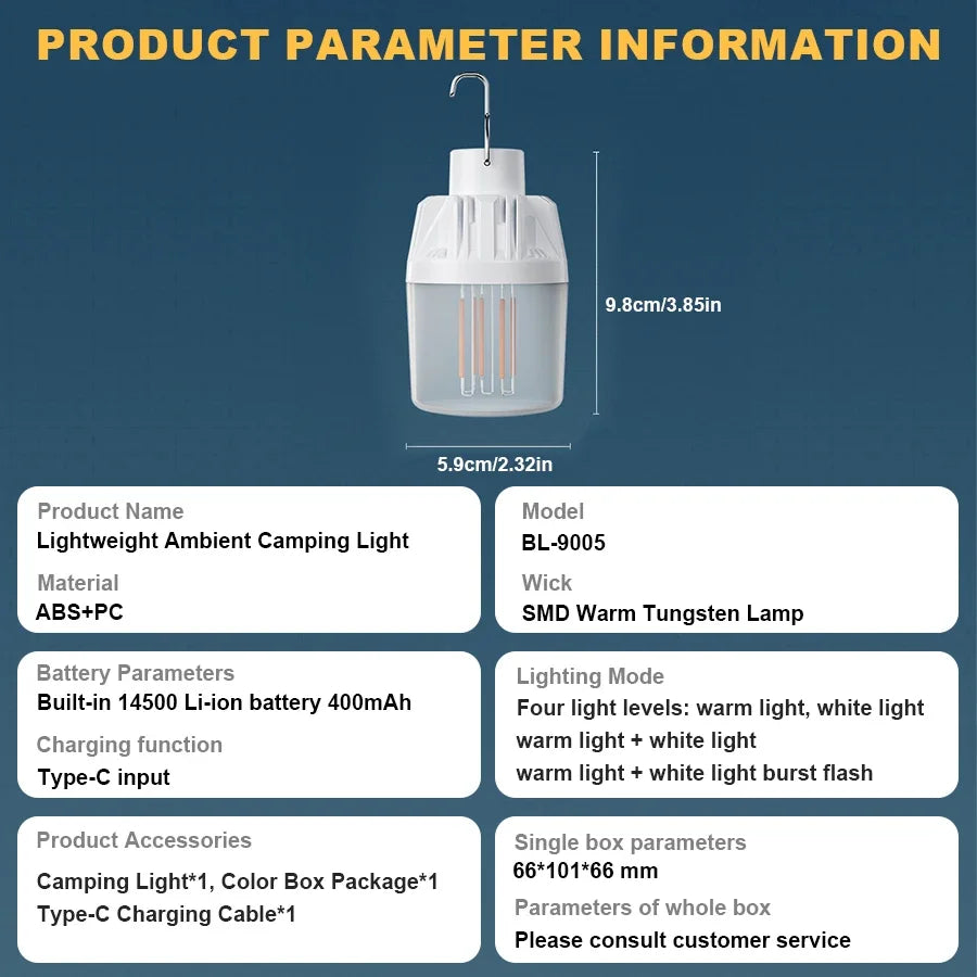 LED Camping Lights Rechargeable Flashlights 4 Lighting Modes Lamp Outdoor Portable Emergency Torch Hanging Lantern