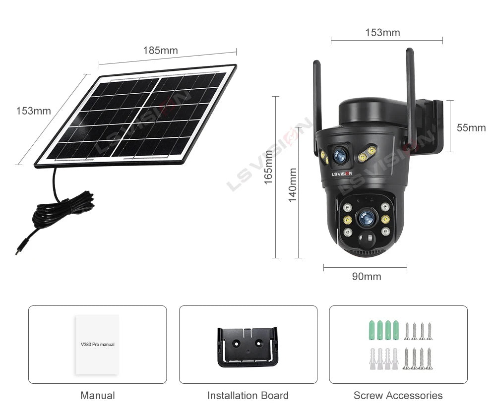 LS VISION 4G /WIFI Outdoor Solar Camera 8MP Dual Lens PIR Sim Card Built in Night Vision Waterproof Security Camera Battery CCTV