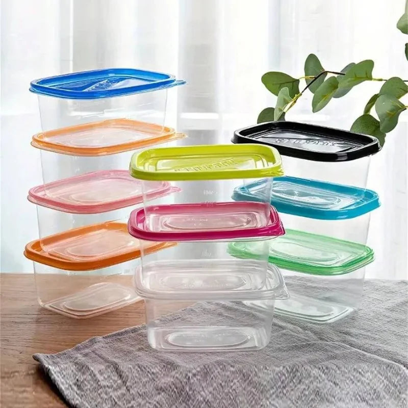 10pcs Stackable & Reusable Transparent Rectangular Food Storage Containers with Lids - Microwave, Refrigerator, and Freezer Safe