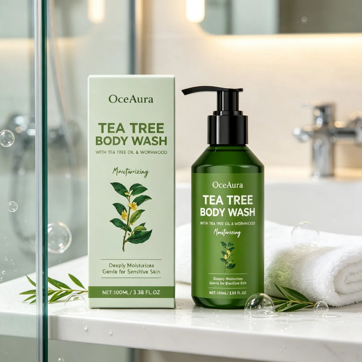 OceAura Tea Tree Body Wash Soothing Skin Relieve Skin Dryness Remove Excess Sebum Long Lasting Fragrance Moisturizing Shower Gel
