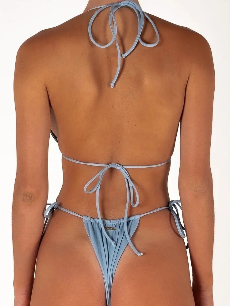 Sexy Bikini Set Bandage Swimwear Women Bathing Suit Beading Cinjunto De Dos Piezas Mujer Low Rise Swimsuit Biquine Brasileiro