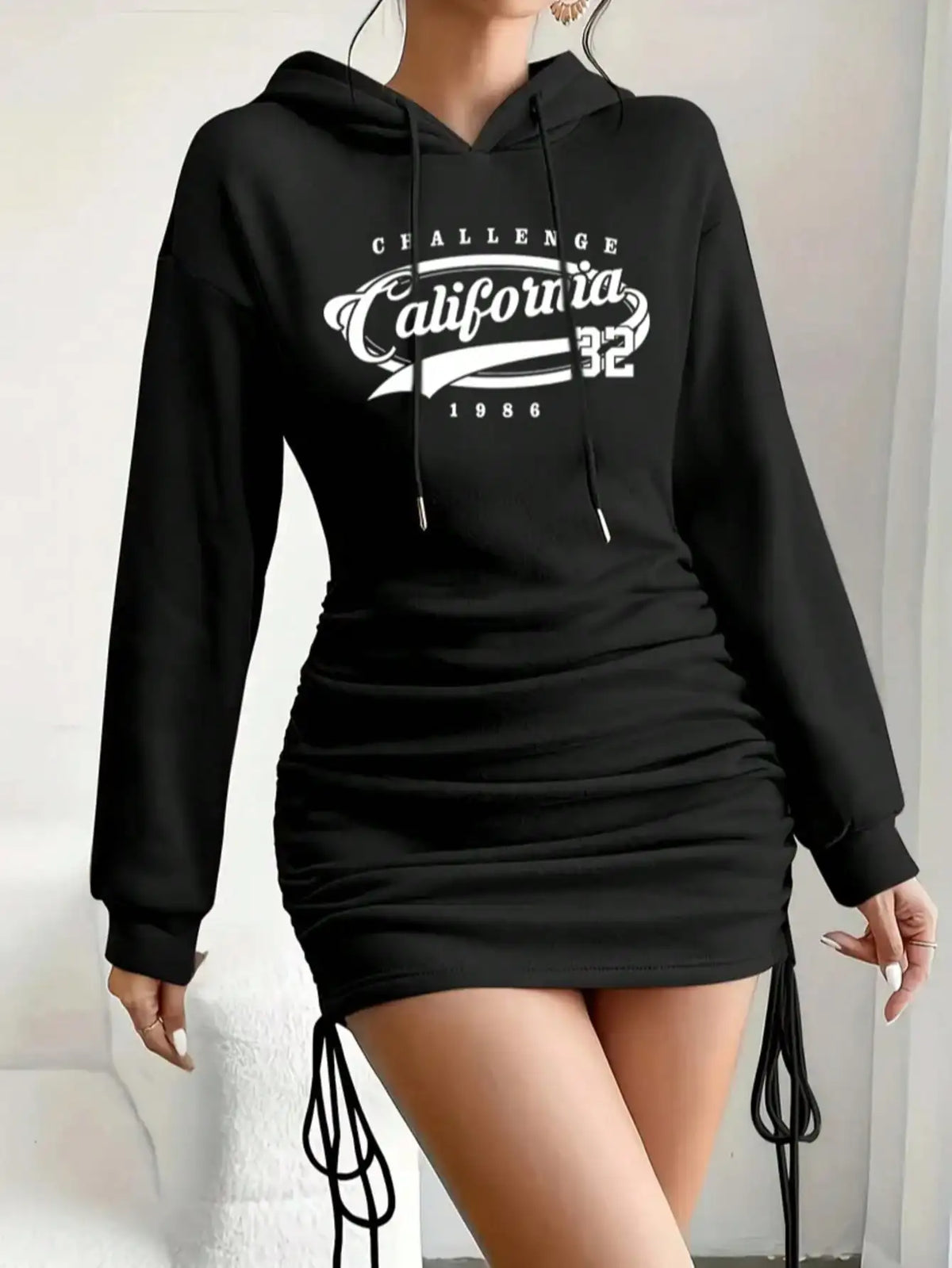 Women's Casual Long Sleeve Solid Color Pattern Hooded Short Dress 2026 Outdoor Wear Suitable for Daily Use