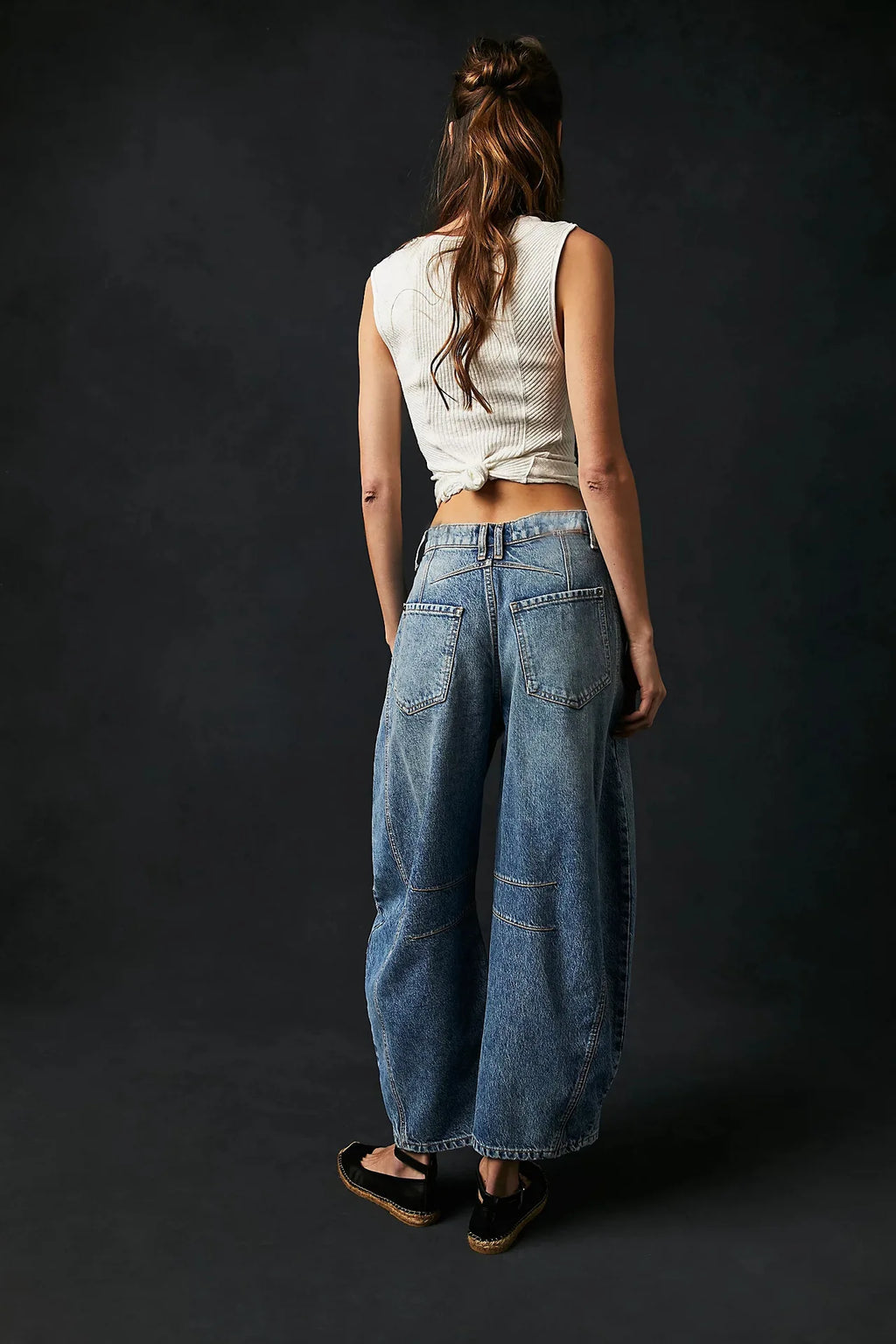 Cotton Denim Long Jeans for Women Trousers Casual High Waisted Jeans Cropped Pants Spring Summer Boho Beach Ladies Baggy Jeans