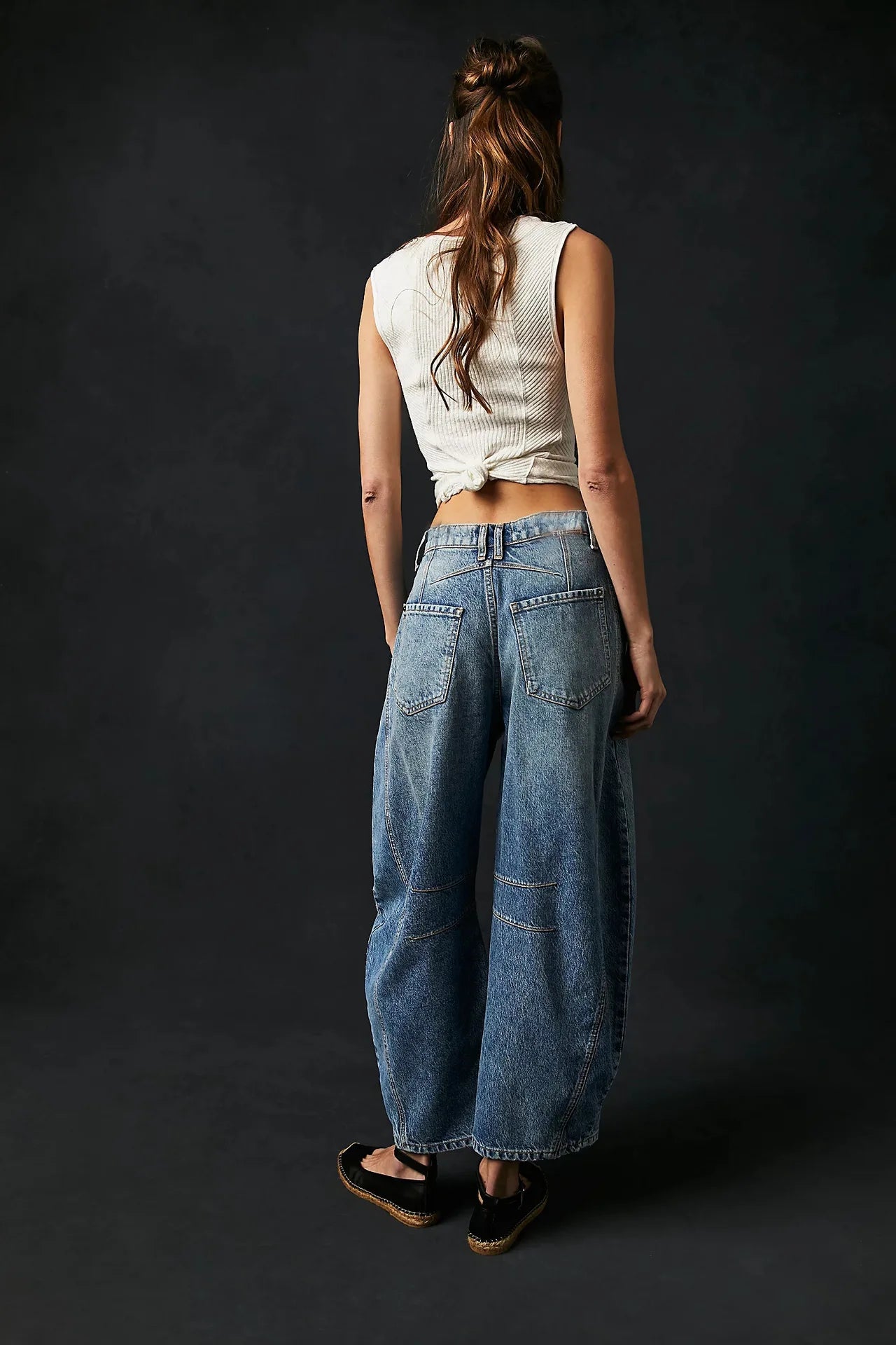 Cotton Denim Long Jeans for Women Trousers Casual High Waisted Jeans Cropped Pants Spring Summer Boho Beach Ladies Baggy Jeans