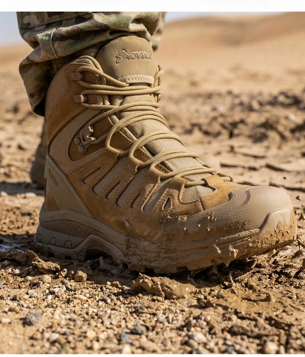 Men's Motorcycle Boots Waterproof  All Terrain Anti-slip Hiking Trekking Desert Combat 1000d Oxford Cloth Genuine Leather Boot