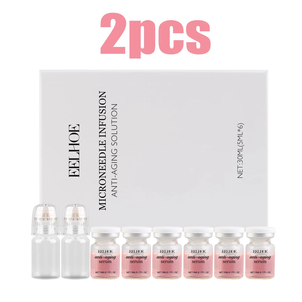 0.2MM Microneedle Roller Kit 2 Tools + 6 Bottles Hydrating Firming Skin Set Daily Facial Skin Care Microneedle Essence Serum