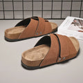 Cork Slippers Men Summer Beach Slides Suede Leather Womens Flat Sandals Fashionable Outdoor Male Mules Non Slip Babouche Femm