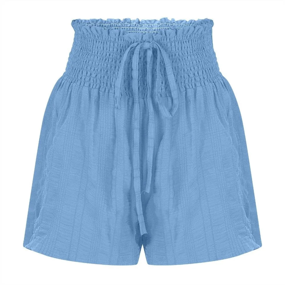 Casual Drawstring Women's Short Loose High Waisted Sports Shorts Skirt Pleated Lace Up Pajama Pants Summer