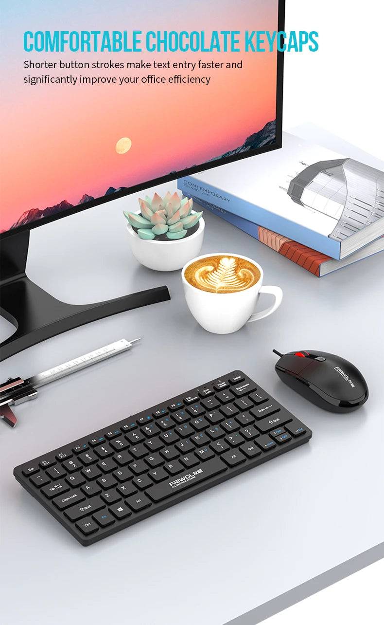 FRIWOL KT-100 Wired  Keyboard Mouse Set 78 Key Mini Portable Keyboard USB Desktop Laptop Office Home Light voice