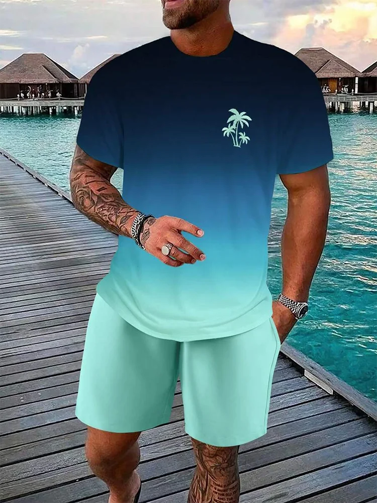 Vibrant Summer Men's 2 Piece Set Hawaiian Chic Casual Men's T-shirt Outdoor Beach Men's Shorts 3D Printed O-neck Short Sleeves