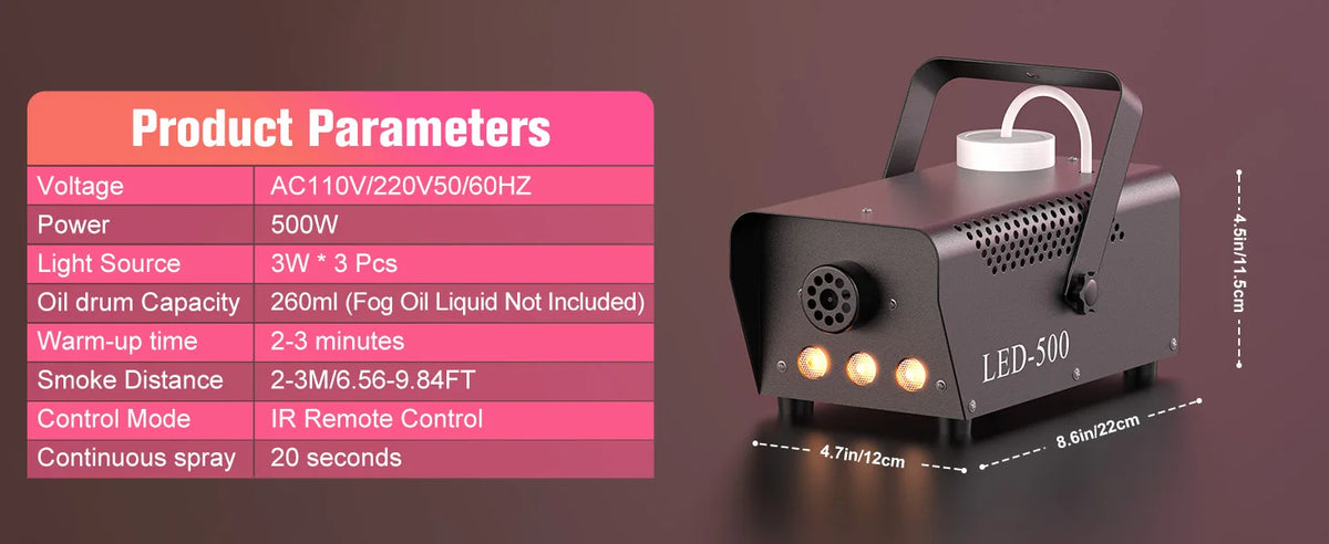 Datewink 500W RGB LED Smoke Fog Machine Fogger Ejector Stage Lighting Effect Remote Control For Wedding DJ Disco Party Club Bar