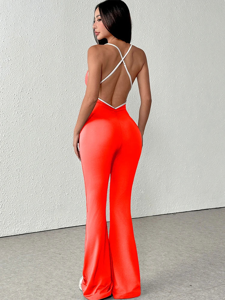 Women's Jumpsuits Streetwear Fashion Summer New Casual Slim Clothing Solid Sexy Sling Backless Elegant Female Jumpsuits Clothing