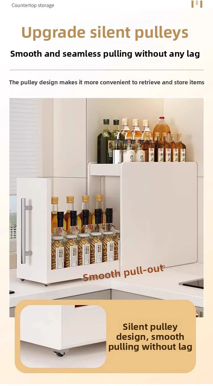 Kitchen Pull-out Spice Rack Countertop Multifunctional Seasoning Storage Rack Dustproof Ultra-Narrow Box Cabinet