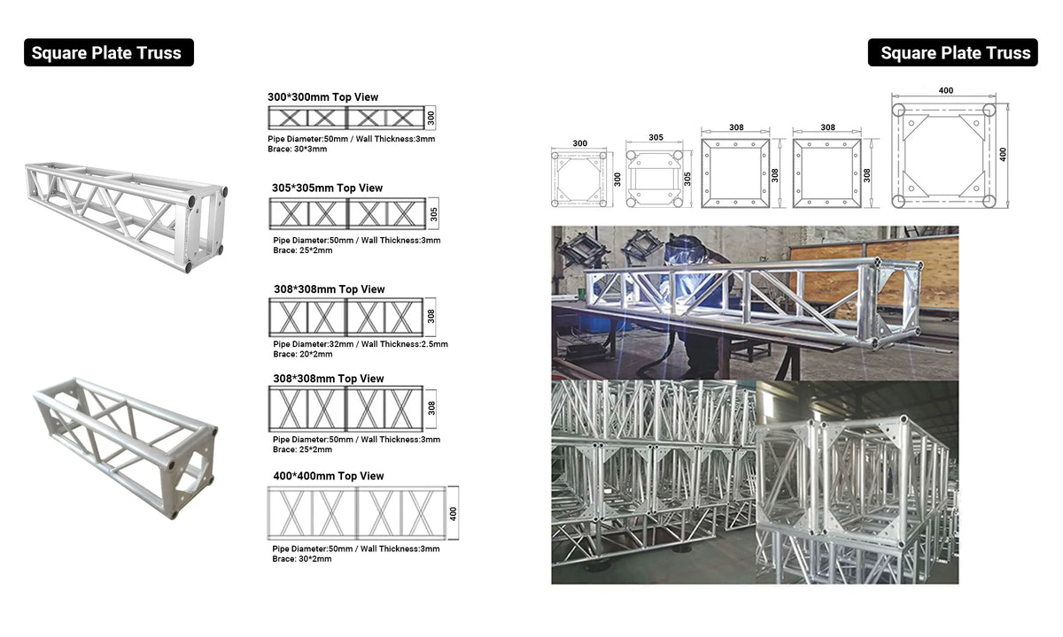6082 T6 Aluminum Square Truss 290mm Modular F34 Stage Structure Heavy Duty Rigging for DJ Events Exhibitions