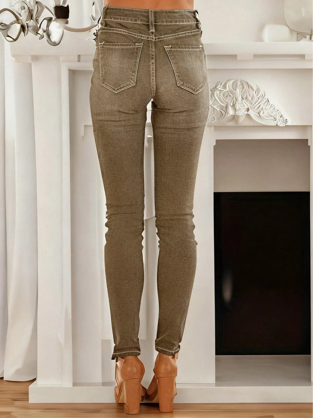 Women's Fashionable Elegant Casual Versatile Washed Cat's Whisker Pattern Skinny Fit Denim Jeans for Daily Wear