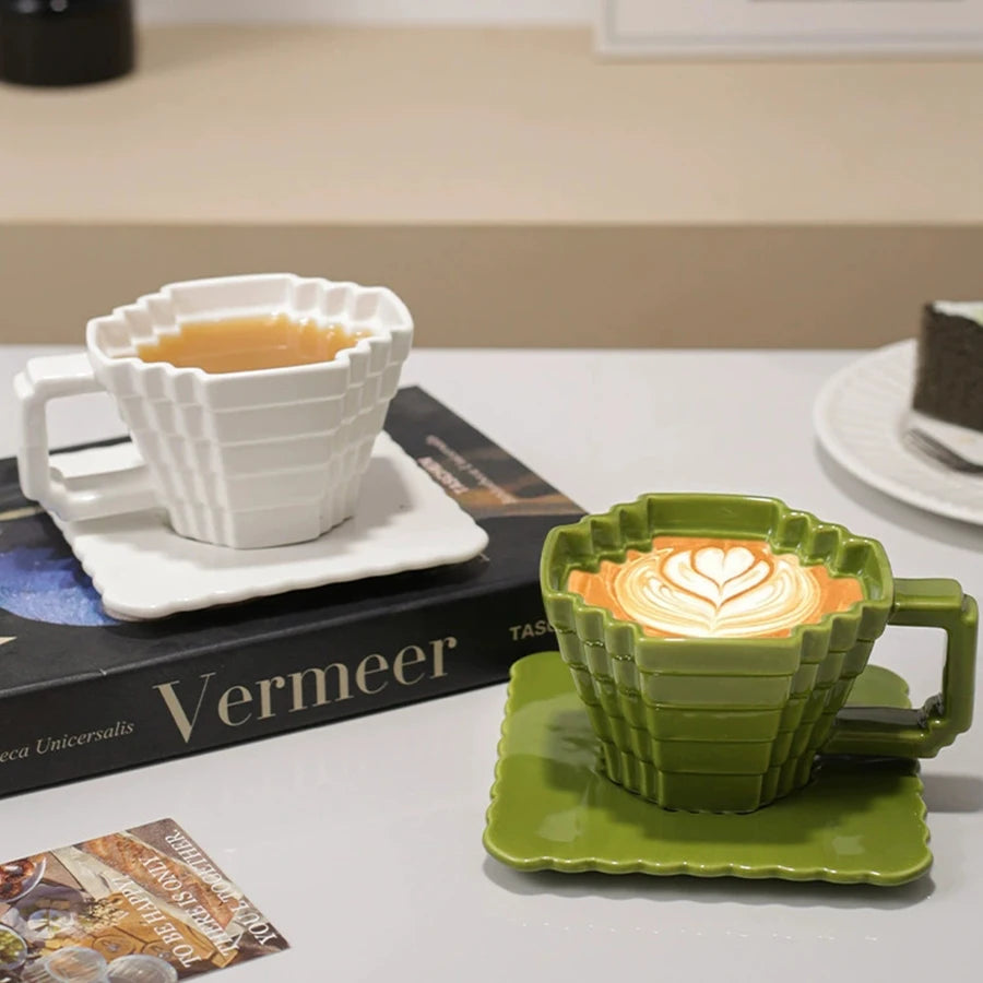 Ceramic Cups creative and individual solid colors, High-end underglaze color,Pixelated Mugs High appearance level drinkware Cup