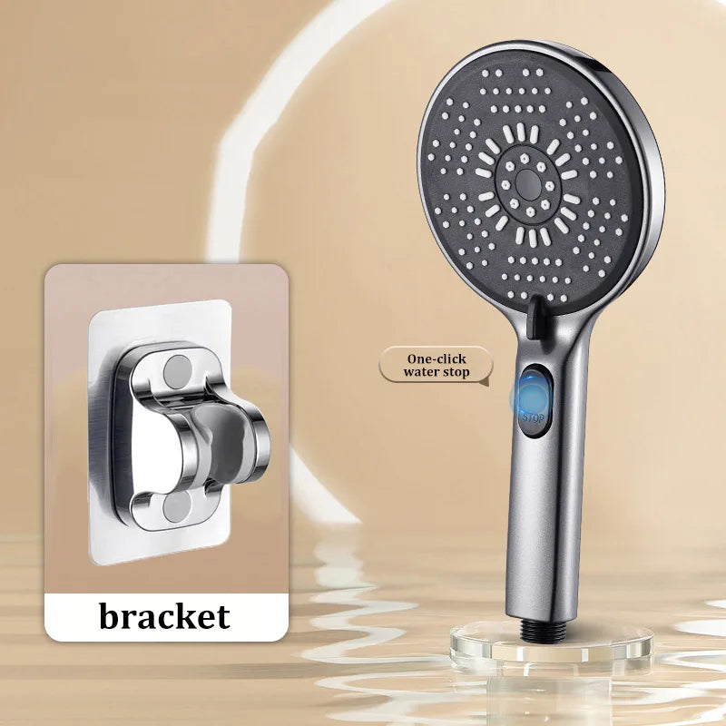 Bathroom Shower Head 5-function Large Water Output Booster Filter Handheld Shower One-button Water Stop Silicone Panel
