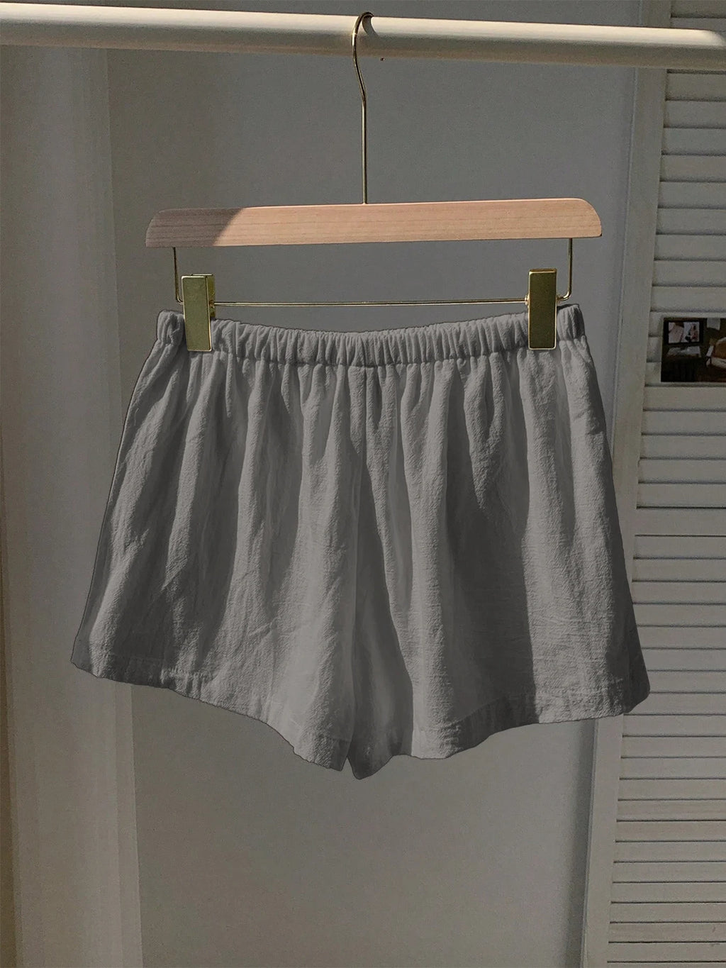 Ladies New Spring Summer Linen Solid Color Casual Sports Elastic Waist Drawstring Short Pants