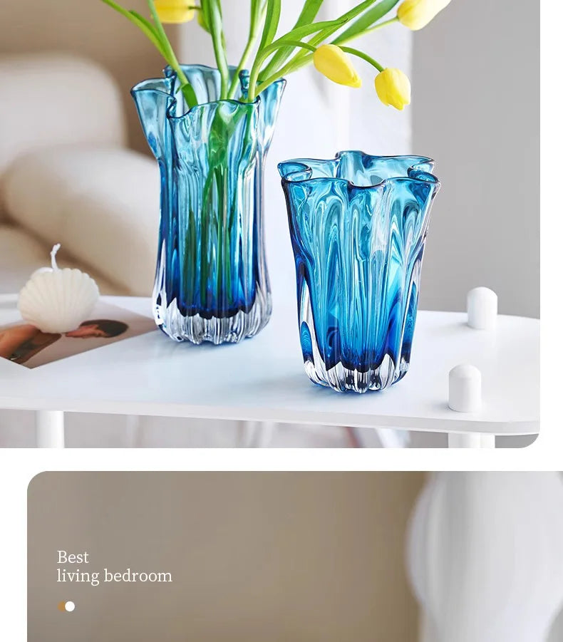 Transparent Blue Hydroponic Glass Vase Flower Pots Desk Decoration Flowers Arrangement Modern Floral Vases Room Aesthetic Decor