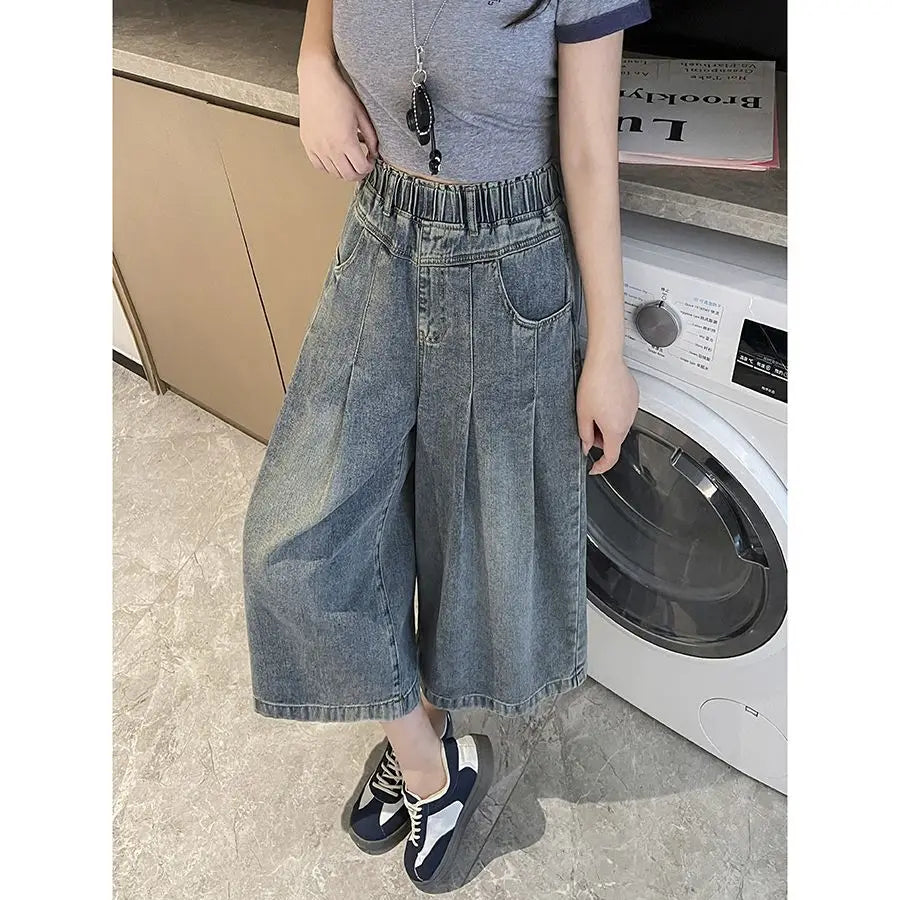 Denim Shorts Loose High Waist Wide Leg Shorts