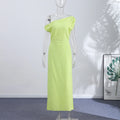 Party Dress Women's Lime One-Shoulder Dress Asymmetric Neckline Draped Waist Elegant Maxi Club Wear Woman Clothes Summer Outfit