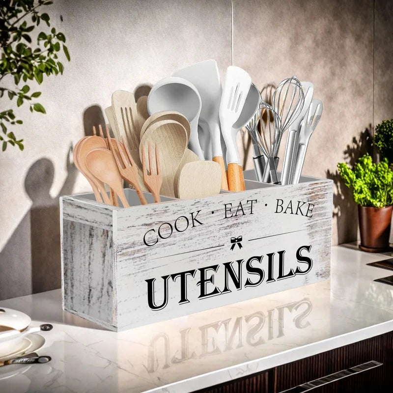 5pcs/Set Cutlery Rack Compartments Cutlery Box Wooden Cutlery Box Suitable For Kitchen Counters Cutlery Storage Box Fork Spoon