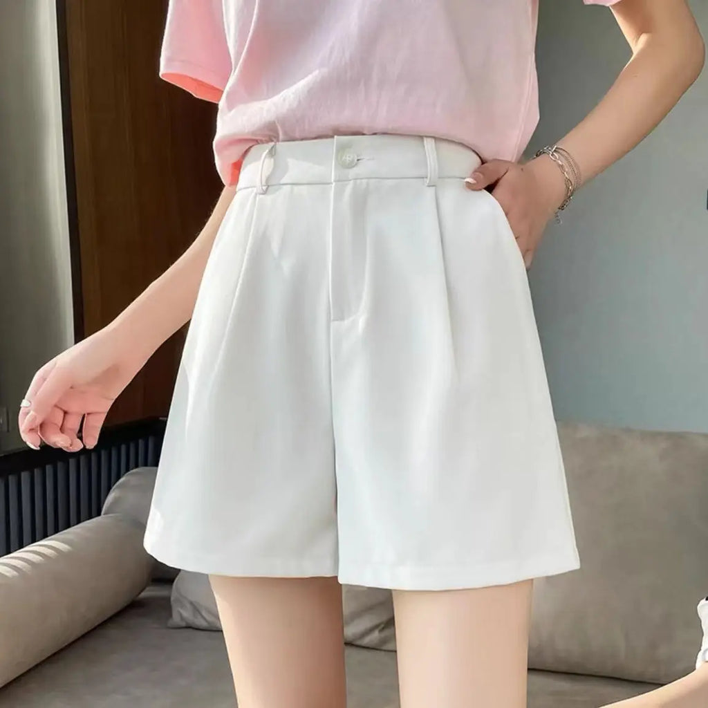 Suit Shorts Women Wear Loose Waist Tight Waist High Thin Loose Straight Leisure A -line Wide -legged Female Three -point Pants