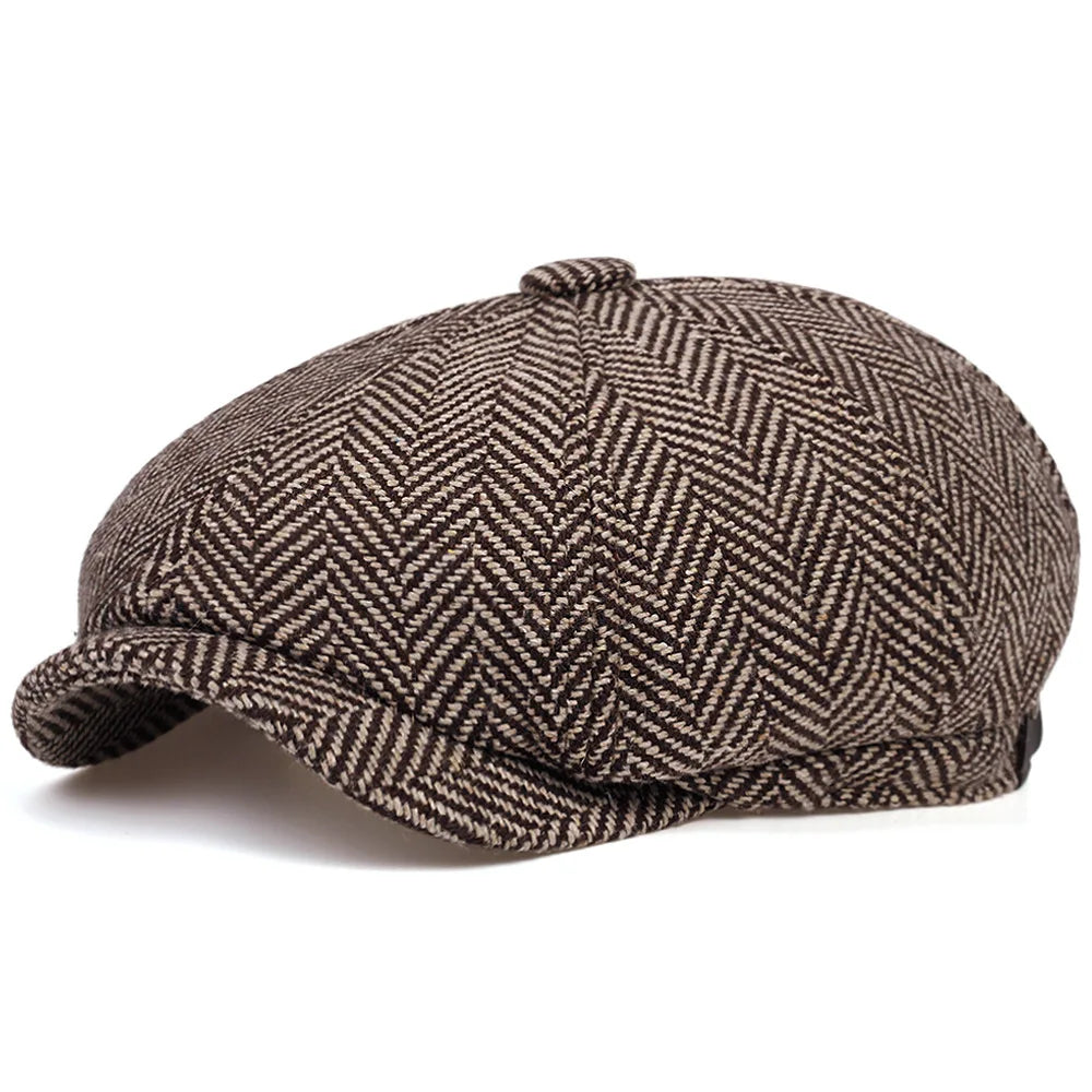 Retro spring and autumn casual wool British octagonal hat men's duck tongue Hat Beret men's autumn and winter women's daily chil
