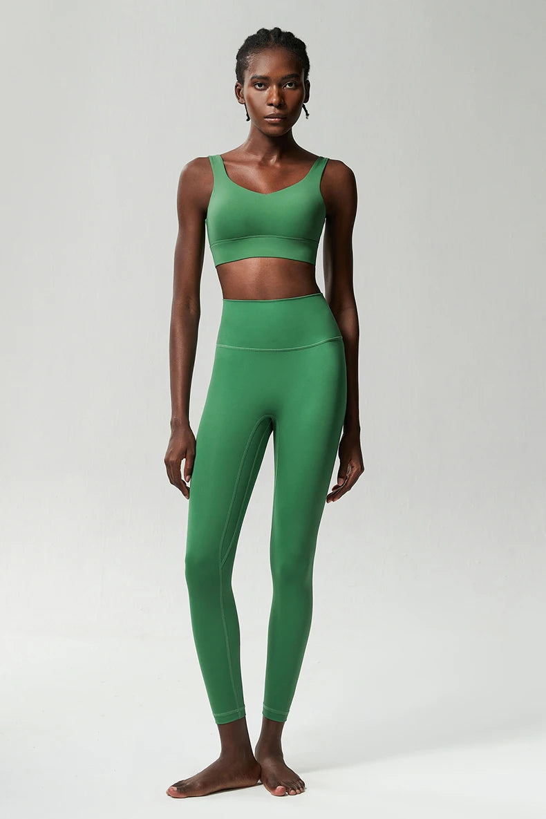 Two Pieces Fitness Yoga Set Women Solid Color Stretchy Soft Gym Suit Breathable Quick Dry Running Sportswear Workout Clothes