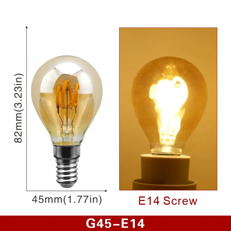 E14 E27 Retro LED Spiral Filament Light Bulb 4W Warm Yellow 220V C35 A60 T45 ST64 T185 T225 G80 G95 G125 Vintage Edison Lamp