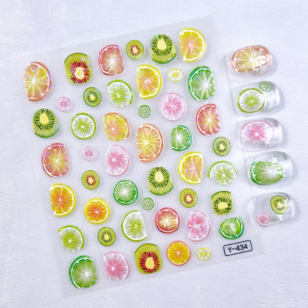 5D Fruit Nail Art Stickers Pomelo/Watermelon/Lemon Decals Nail Sticker Shiny Summer Embossed Acrylic Nail Supplies Charms Slider