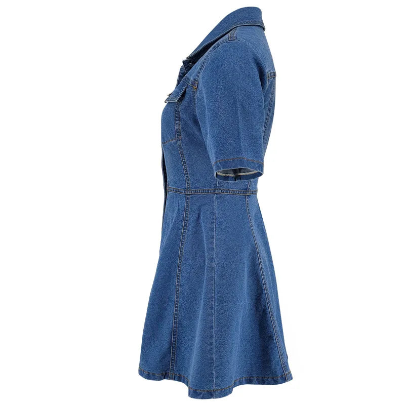 GLCMYAYA Fashion Vintage Women Street Denim Mini Dress 2025 Fall Short Sleeve Single-breasted Sexy Party A-Line Dresses Vestidos