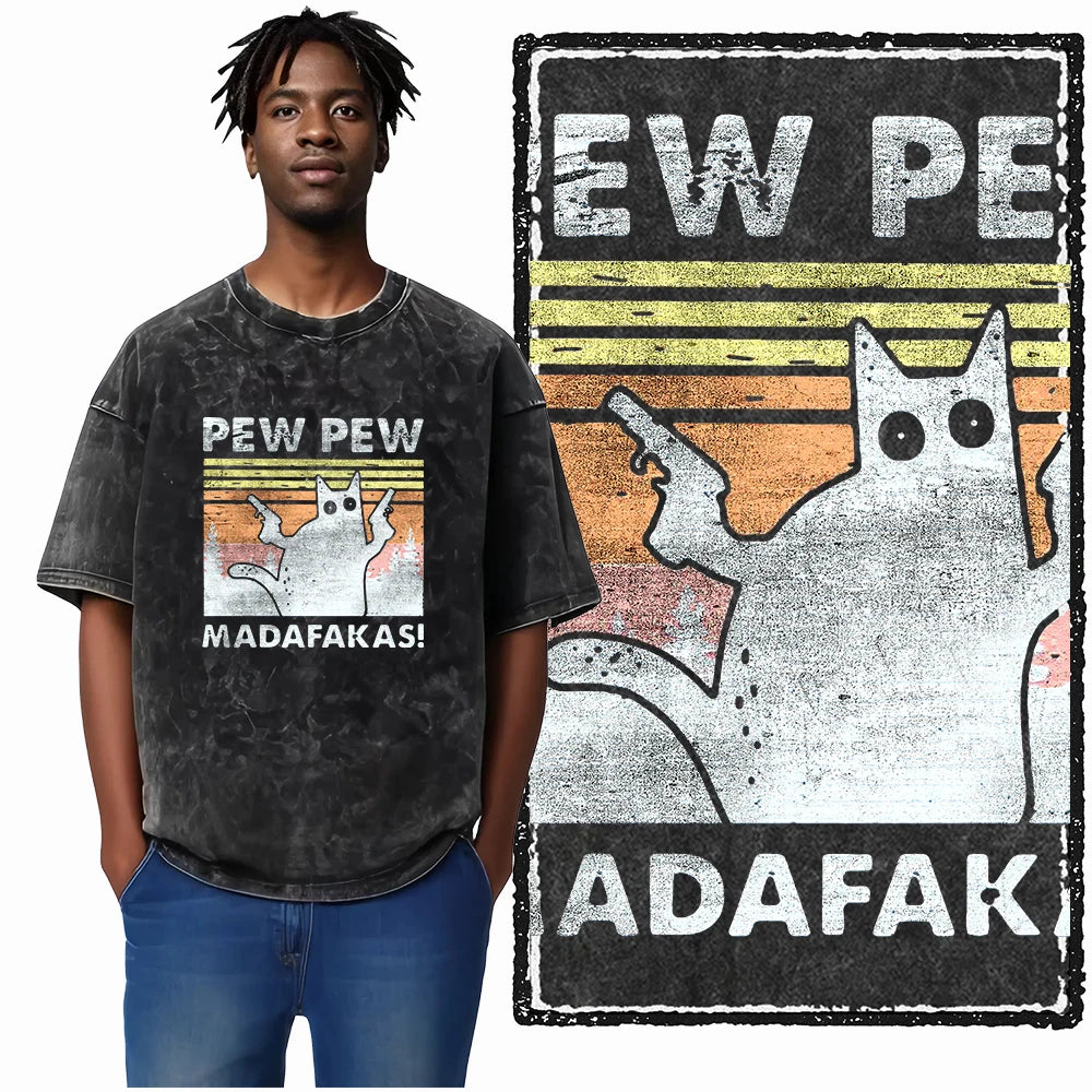 COOLMIND DB Cat Printed Cotton Acid Washed Exclusive Graphic Unisex T Shirt Cool Streetwear Men Tshirts Big Size Tee for Men