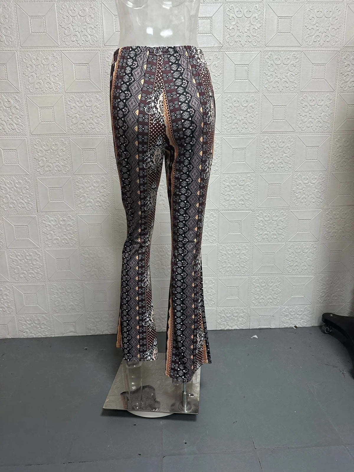 Fashionable New High Elasticity Tight Fitting Micro Flared Printed Casual Pants