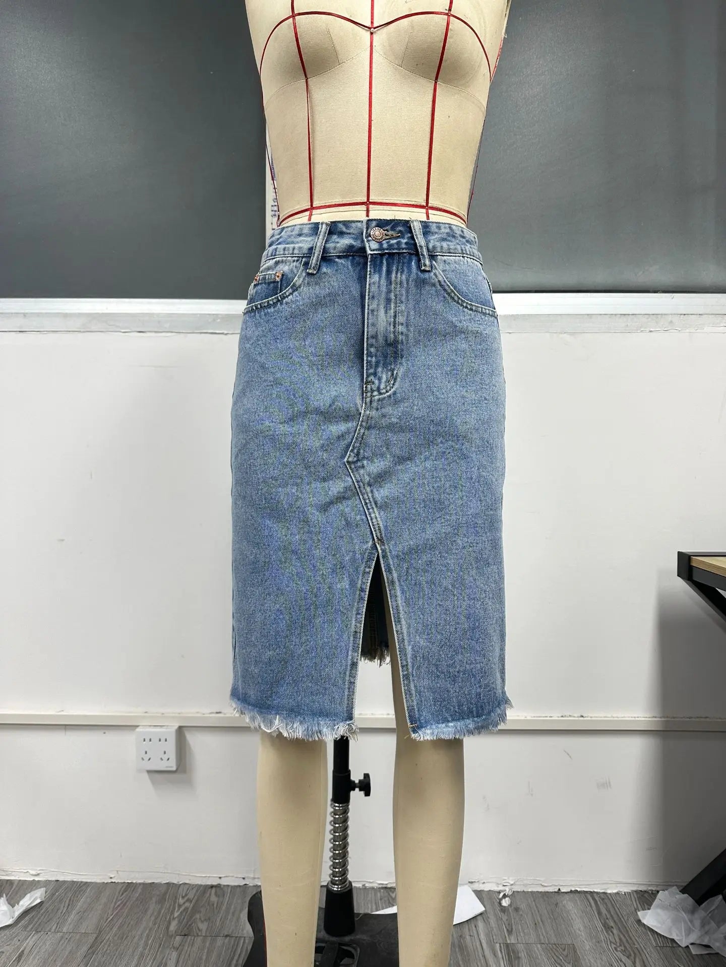 Fashion Midi Cotton Denim Skirt Women 2024 Casual Slim High Waist Asymmetrical Blue Jean Skirts Y2k Faldas Elegant
