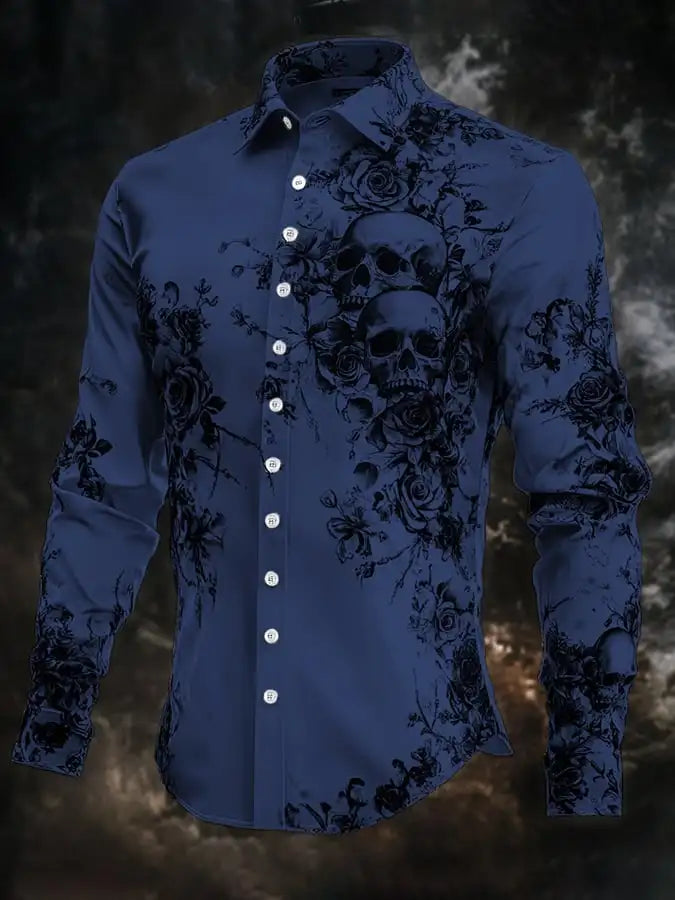 2025 Halloween Theme Men's Halloween Costumes Skulls Shirt Button Up Shirt Casual Dress Shirt Long Sleeve Dark Gothic Style Tops