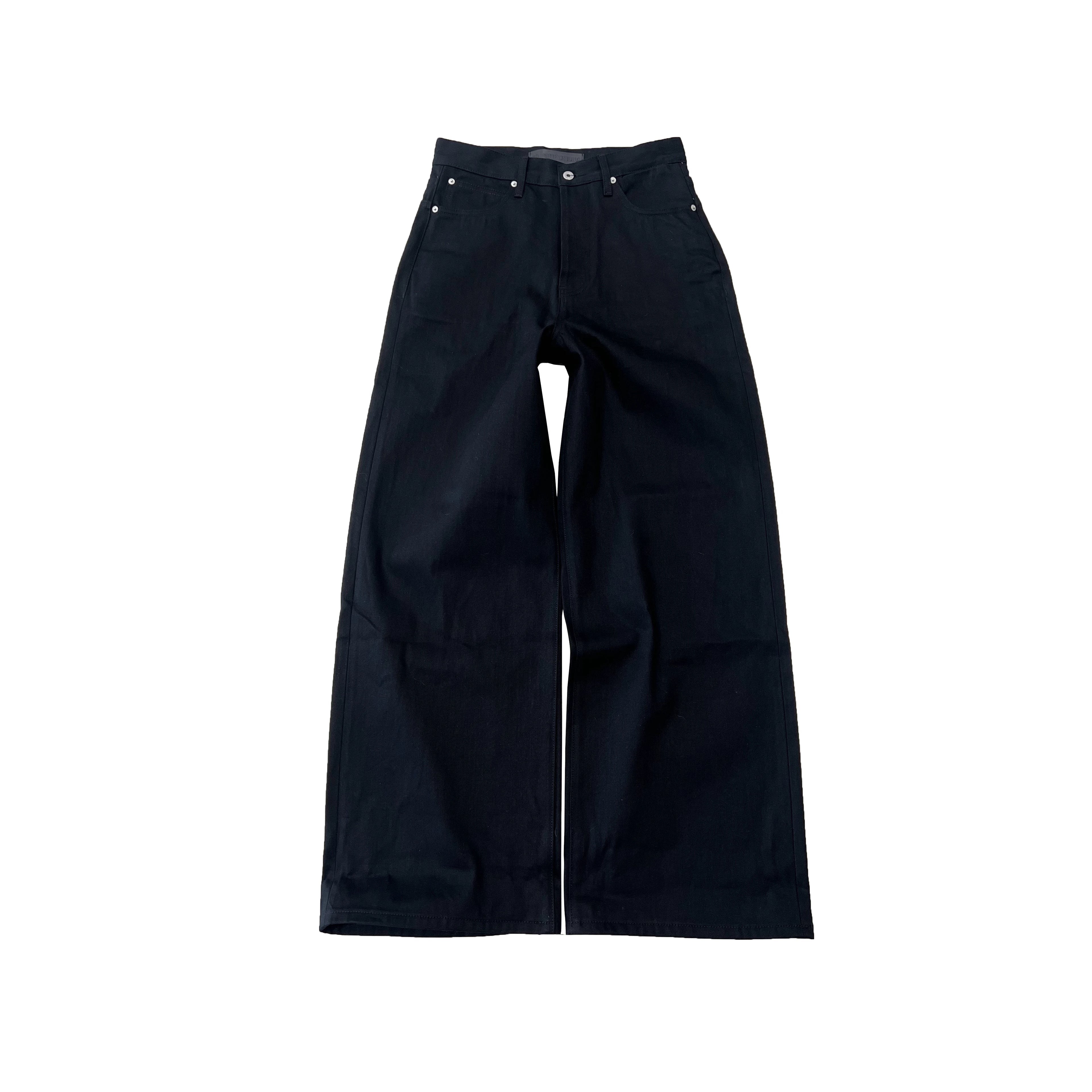 Black Raw Denim Jeans Baggy Pants Japanese Red Edge Raw Selvedge Fabric Straight Leg Men's Casual Trousers