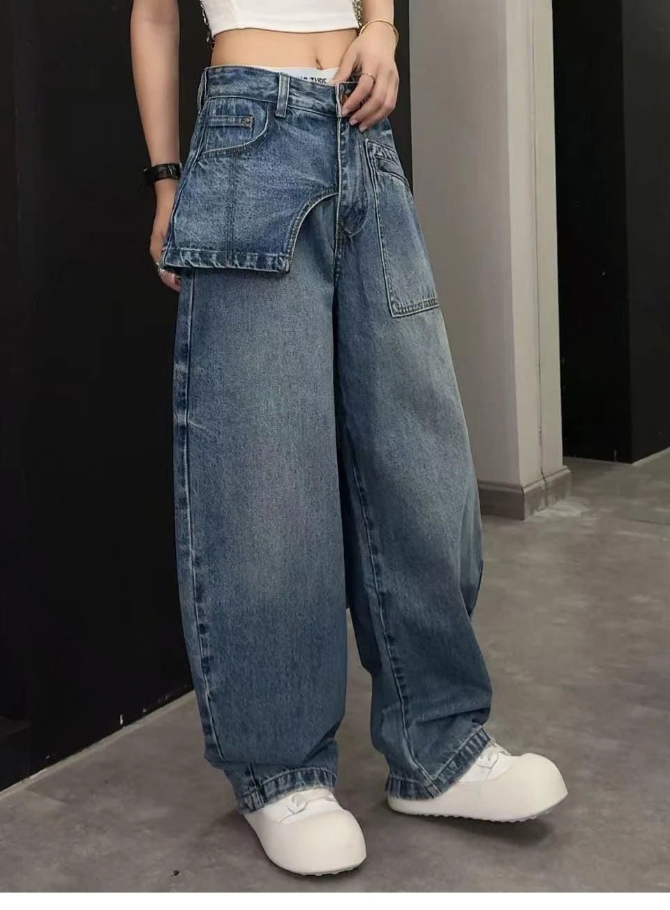 Women Jeans Autumn 2025 New Fashion jeans Pocket patchwork asymmetry Design Long Trousers Women's Clothing Cotton thin pants