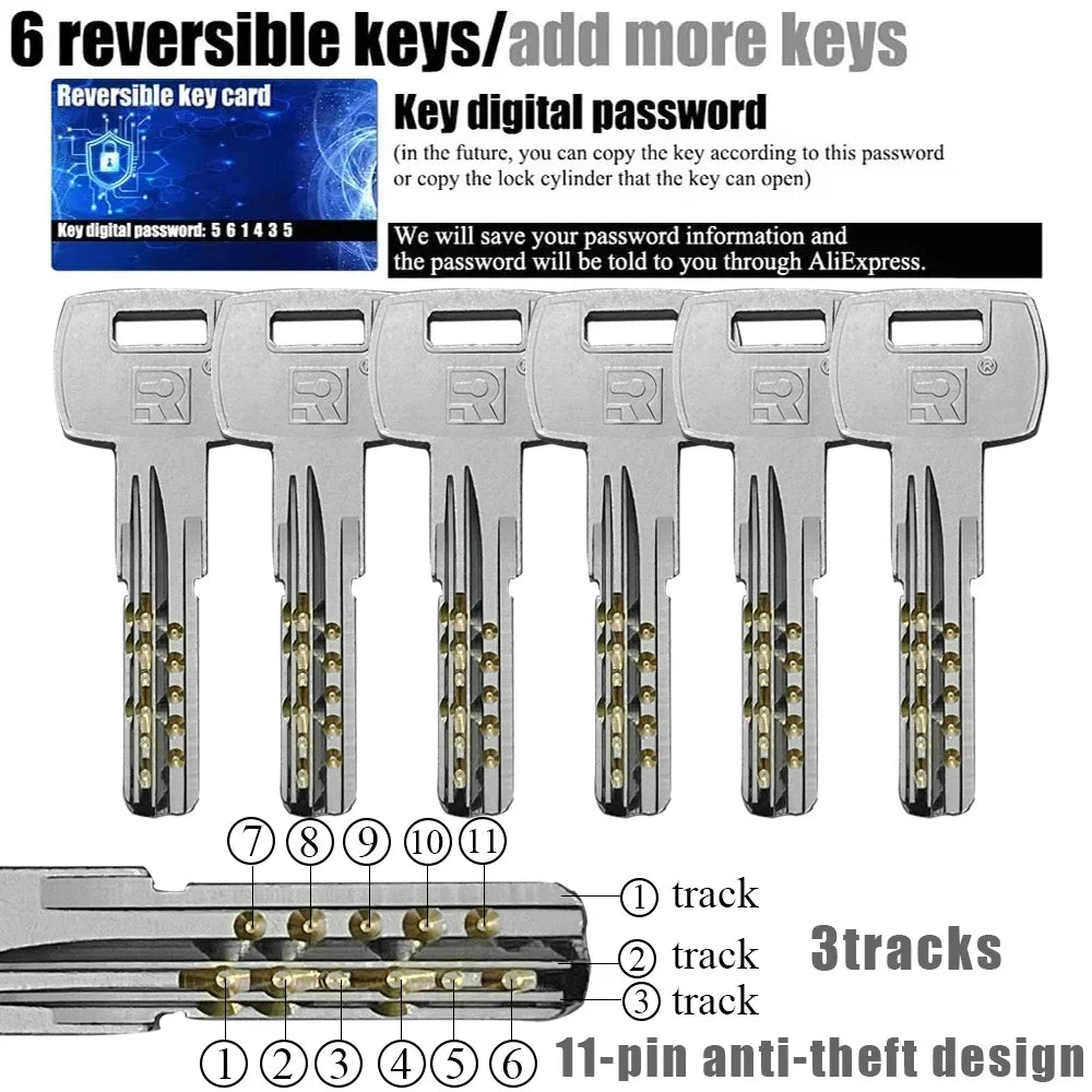 Customize the same key to open all cylinder doors European standard high quality Door lock 11-pin anti-theft lock cylinder