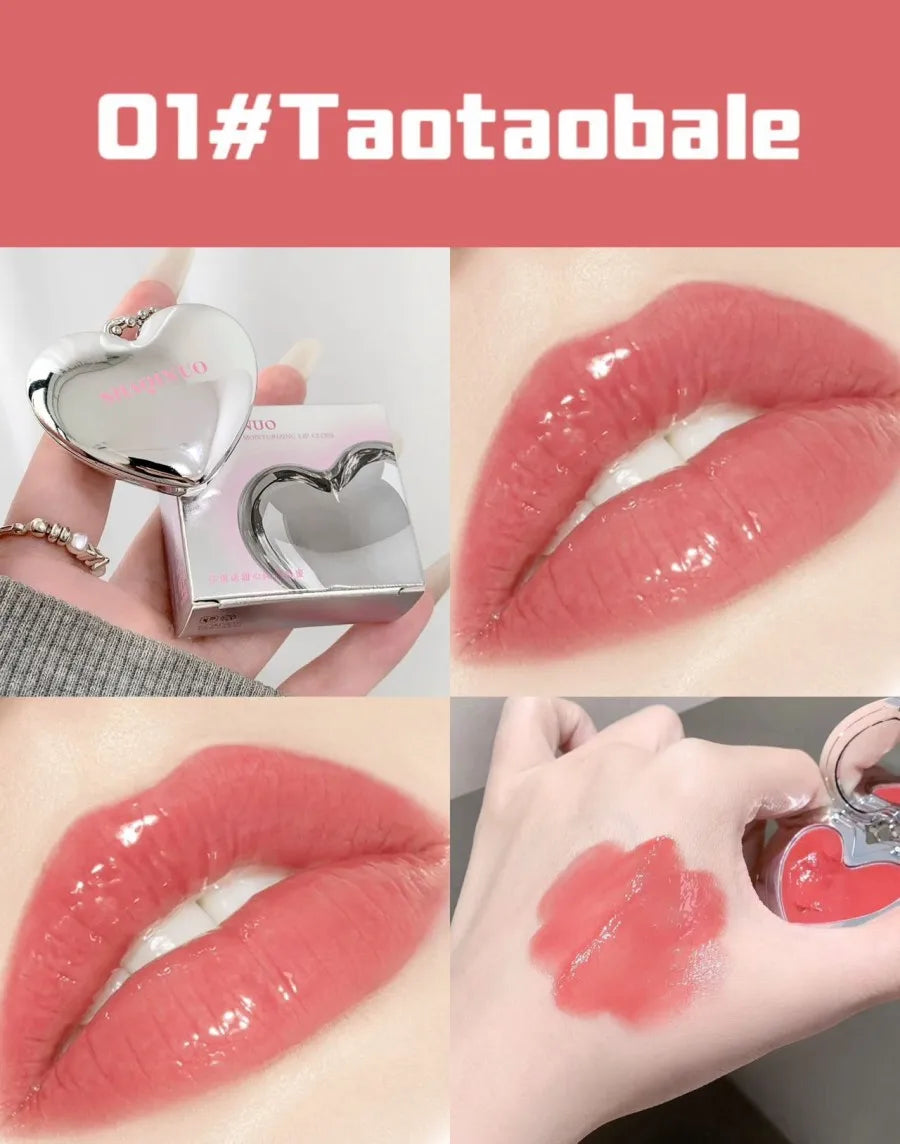 SHAQINUO Heart Shape Water Light Lip Llaze Mirror Pendant Lipstick Lip Gloss, Hydrating Moisturizing, Long Lasting