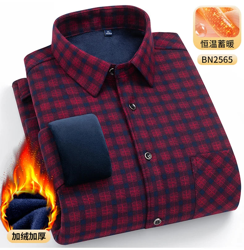 Men's Warm Long-Sleeved Shirt with Double-Sided Fleece, Winter Casual, Cold-Resistant, Street Fashion, Comfortable and Versatile