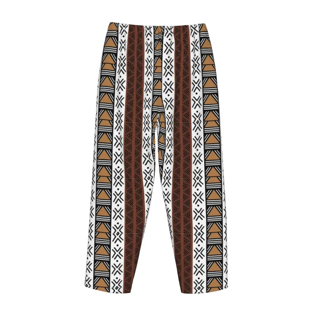 Custom African Tribal Bogolan Pattern Women Pajama Pants Lounge Sleep Sleepwear Bottoms with Pockets