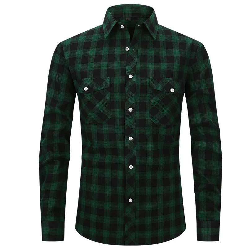 Men's long sleeve shirt ground wool plaid comfortable casual spring summer autumn high quality slim-fit free ironing fast