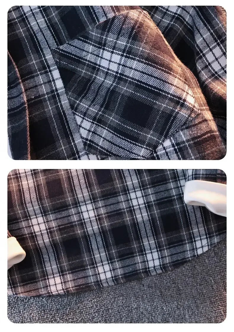 Retro Japanese Plaid Long Sve irt Men's Casual Loose Fit Spring Autumn Wear for Students And Couples Youth Faion