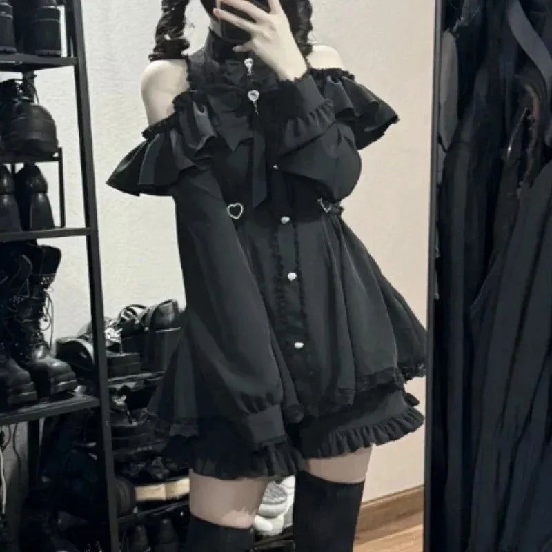 Japanese Style Lolita 2 Piece Set Y2k Mini Skirt Woman Harajuku Sweet Kawaii Print Dress Tops Korean Fashion Elegant Dress