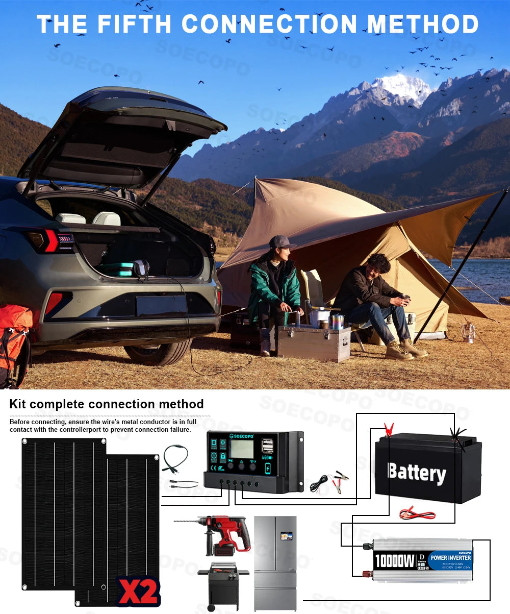 SOECOPO 10000W High-Efficiency Solar Kit 2x800W Panels 100A Controller 12V to 110V 220V Inverter for Boat RV Camping Off-Grid