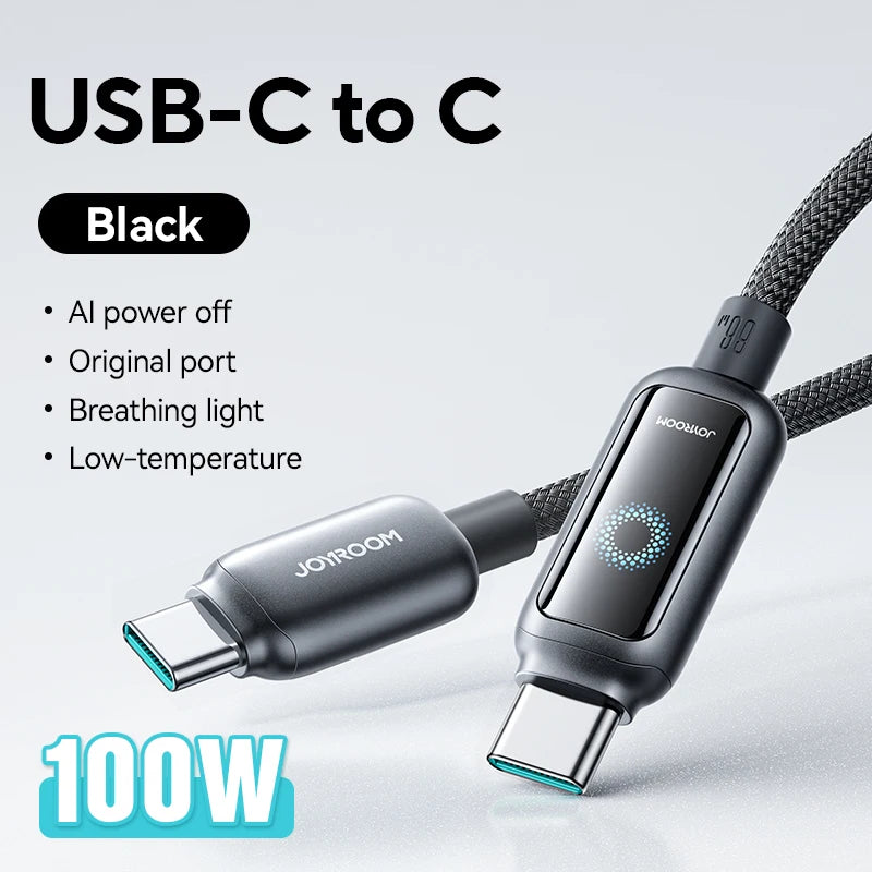 Joyroom 100W USB C Cable Automatic Power Off Fast Charge Type C Cable For iPhone 17 16 15 Pro Max  Xiaomi Sumsang S-A55
