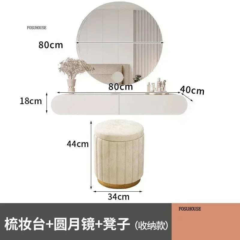 Cream Style Wall Mounted Dressing Table Minimalist Bedroom Furniture Set with Mirror
