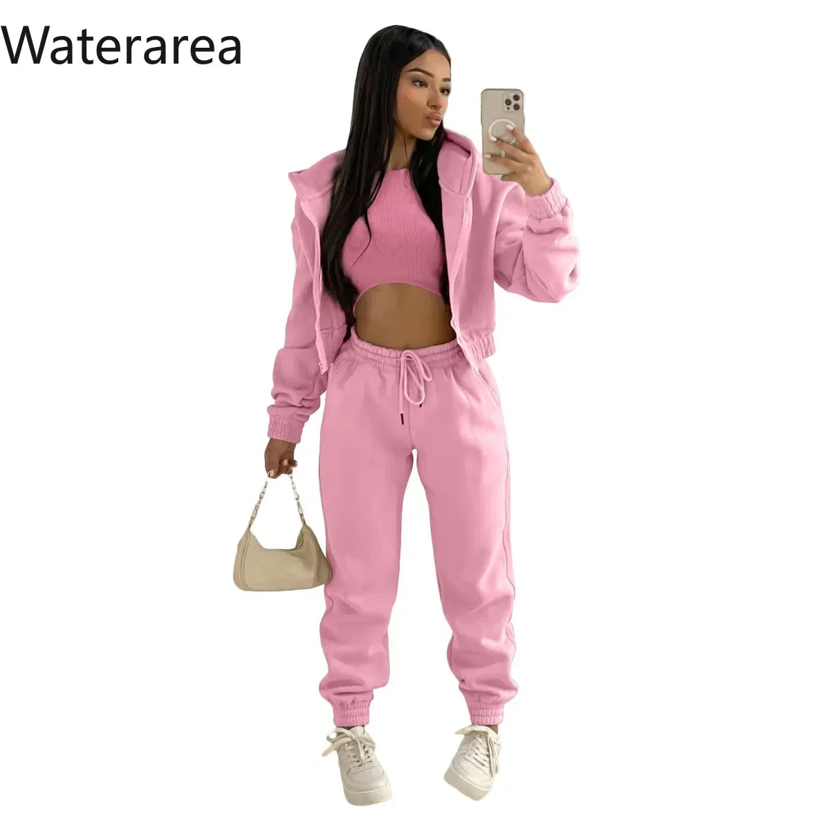 Waterarea Basic Active Women's Tracksuit Hooded Track Jacket +vest and Jogger Pants Suit Matching Three 3 Piece Set SportOutfits